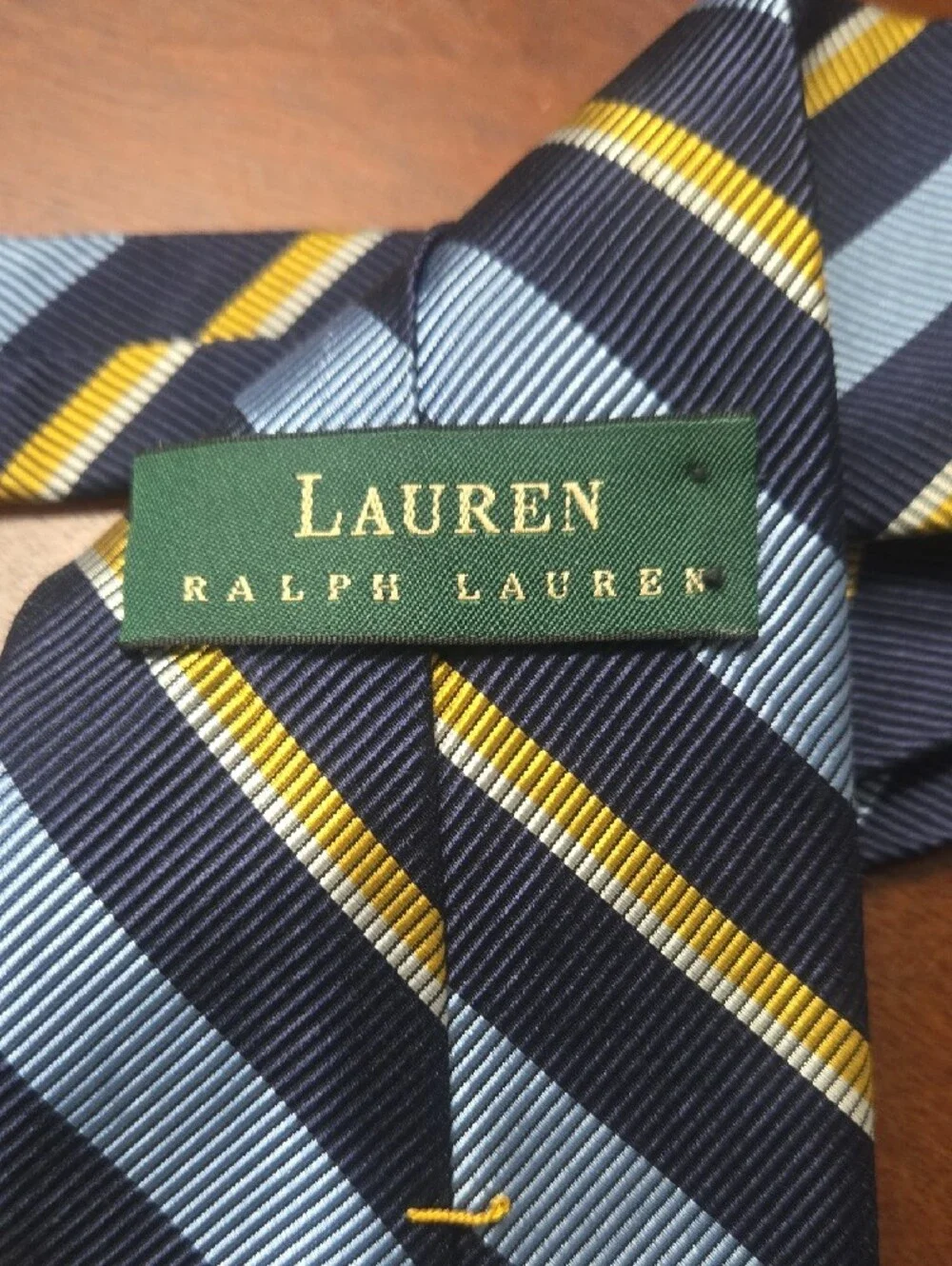 Ralph Lauren Navy, Light Blue & Yellow Diagonal Stripe Tie
